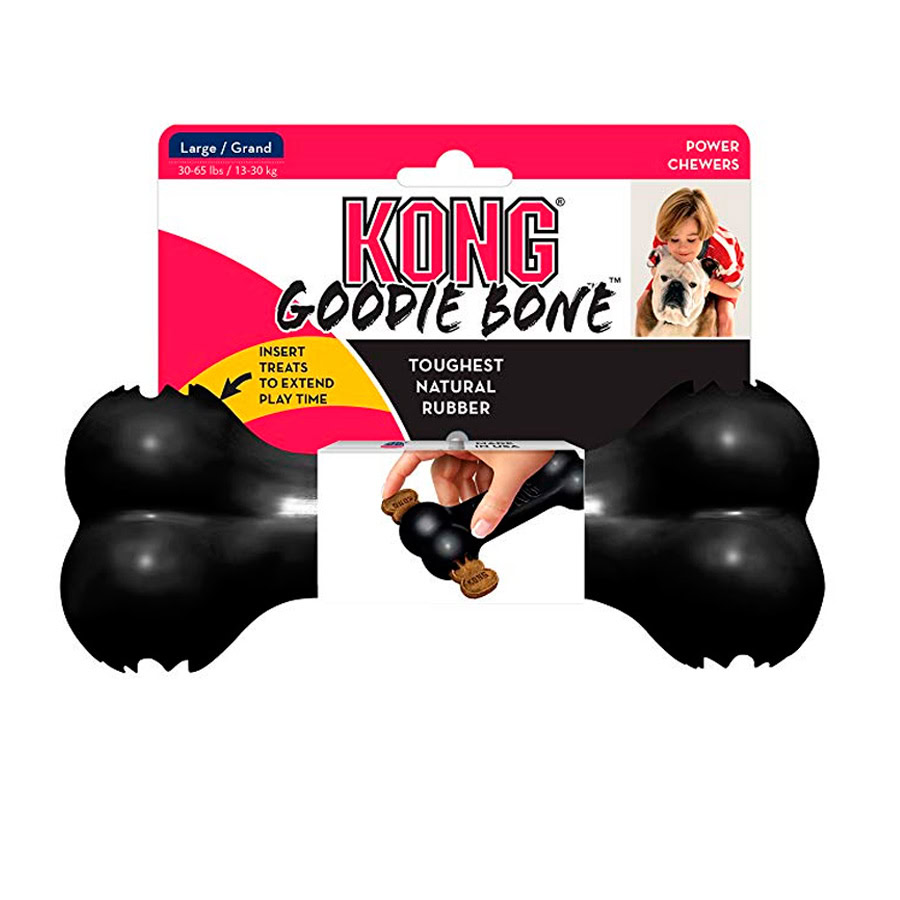 Vista frontal del Kong Goodie Bone, ideal para perros mordedores.