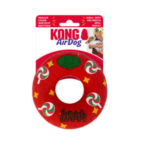 Detalle de la textura del Kong Holiday Donut Squeaker, resaltando su material resistente.