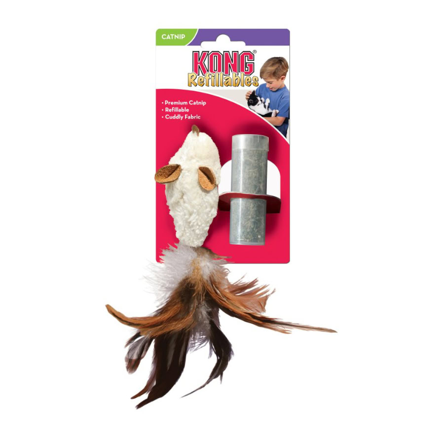 Kong Ratón Recargable con Plumas para gatos de Kong disponible en Emperrados para cuidar a tu peludo.
