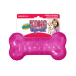 Imagen frontal del Kong Squeezz Crackle hueso para perros disponible en Emperrados.