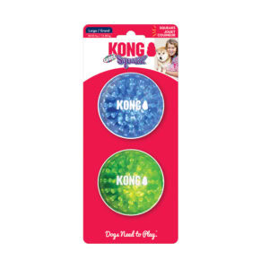 Imagen frontal de la pelota Kong Squeezz Geodz de Emperrados para perros.