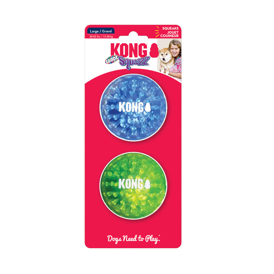 Imagen frontal de la pelota Kong Squeezz Geodz de Emperrados para perros.