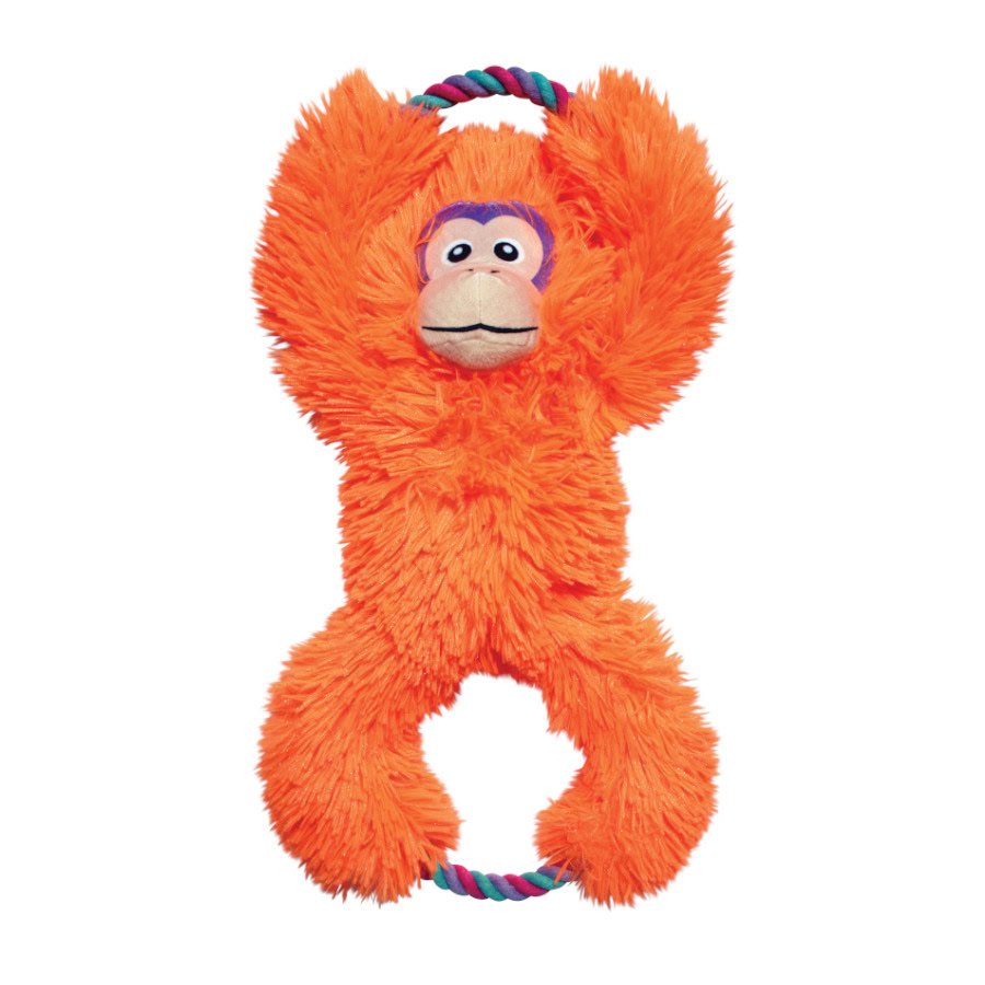 Vista frontal del juguete Kong Tuggz Monkey XL ideal para perros grandes.