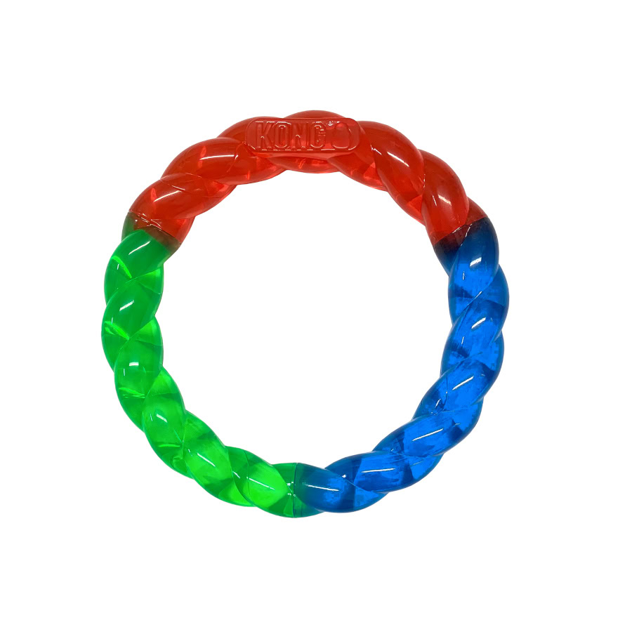 Primer plano del anillo mordedor Kong Twistz mostrando su textura única.
