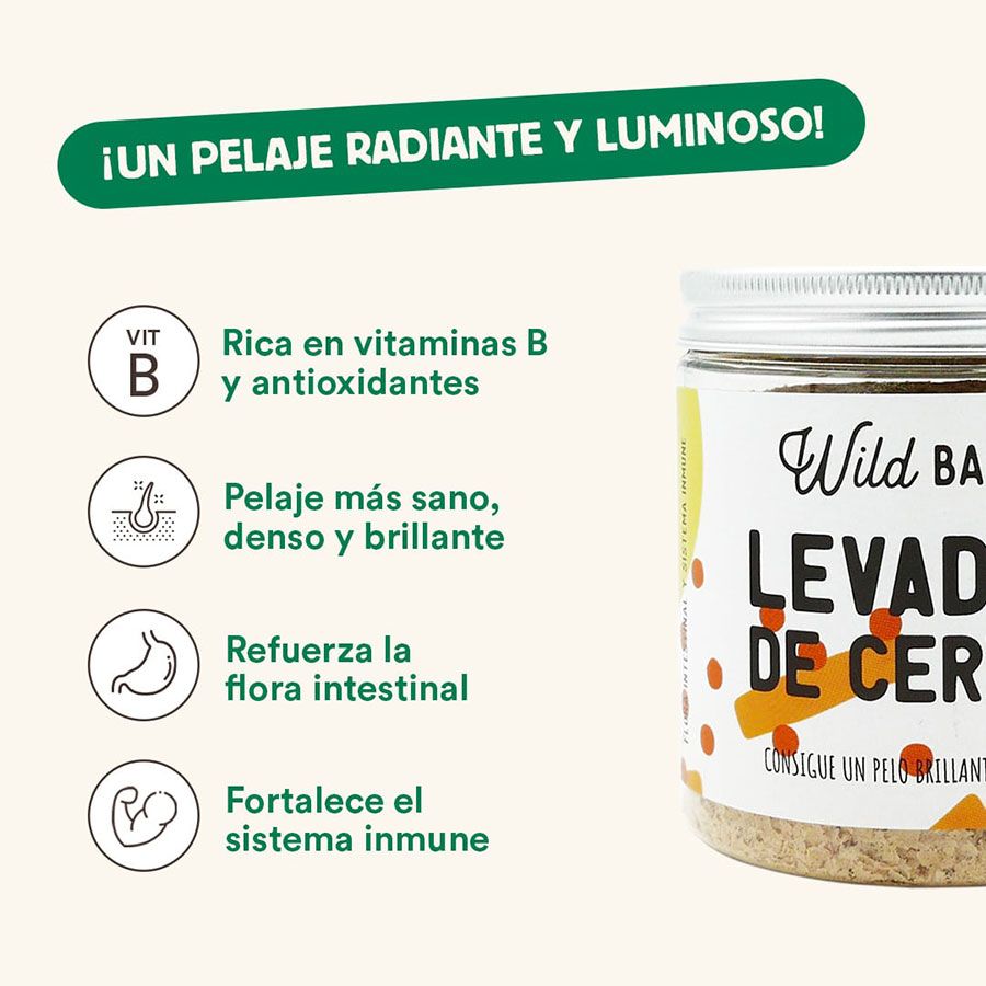 Detalle del ingrediente de levadura de cerveza en el suplemento Emperrados