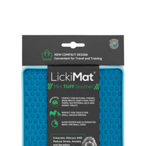 Vista frontal del LickiMat Tuff Soother Pro Azul para perros