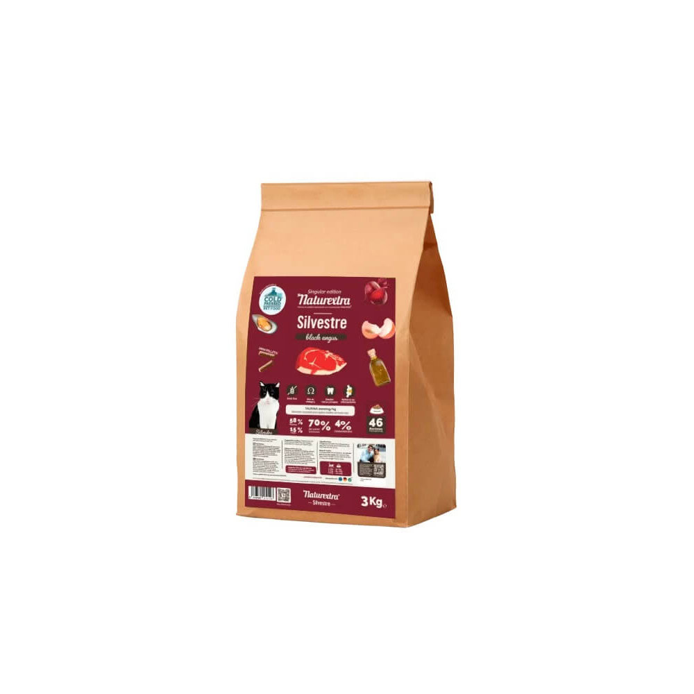 Imagen del empaque del alimento Naturextra Silvestre Black Angus para gatos