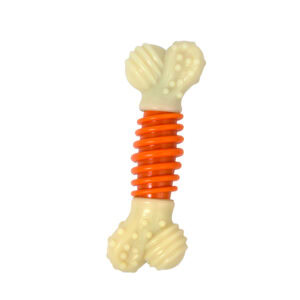 Vista frontal del Nylabone Hueso Mordedor Dental con sabor a bacon de Emperrados.