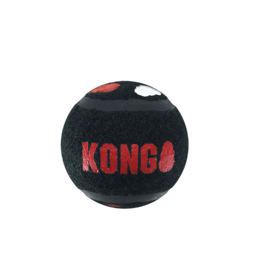 Perro jugando con Pelota de Tenis Kong Signature Sport.