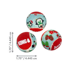 Imagen que muestra el detalle de la textura de las pelotas Kong Holiday Squeakair para perros de Emperrados.