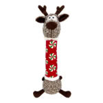 Vista frontal del peluche navideño para perros, ideal para celebrar en familia.