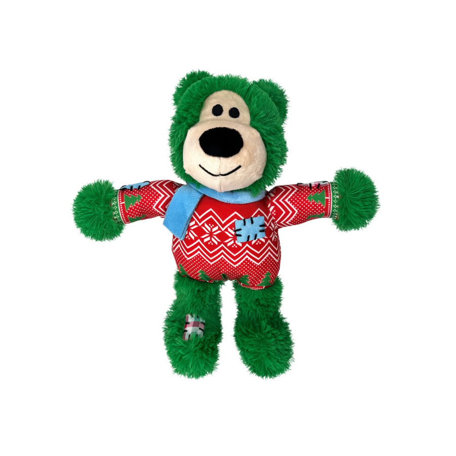 Detalle de la textura suave del oso de peluche navideño para perros de Emperrados.
