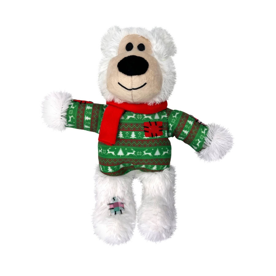 Oso de peluche navideño para perros de Emperrados en su empaque festivo.