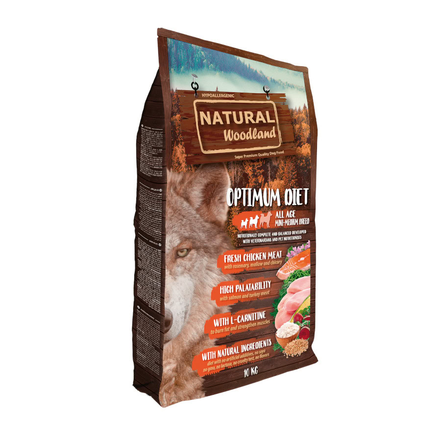Natural Woodland Mini-Medium Optimum Diet Hypoallergenic pienso para perros de Natural Greatness disponible en Emperrados para cuidar a tu peludo.