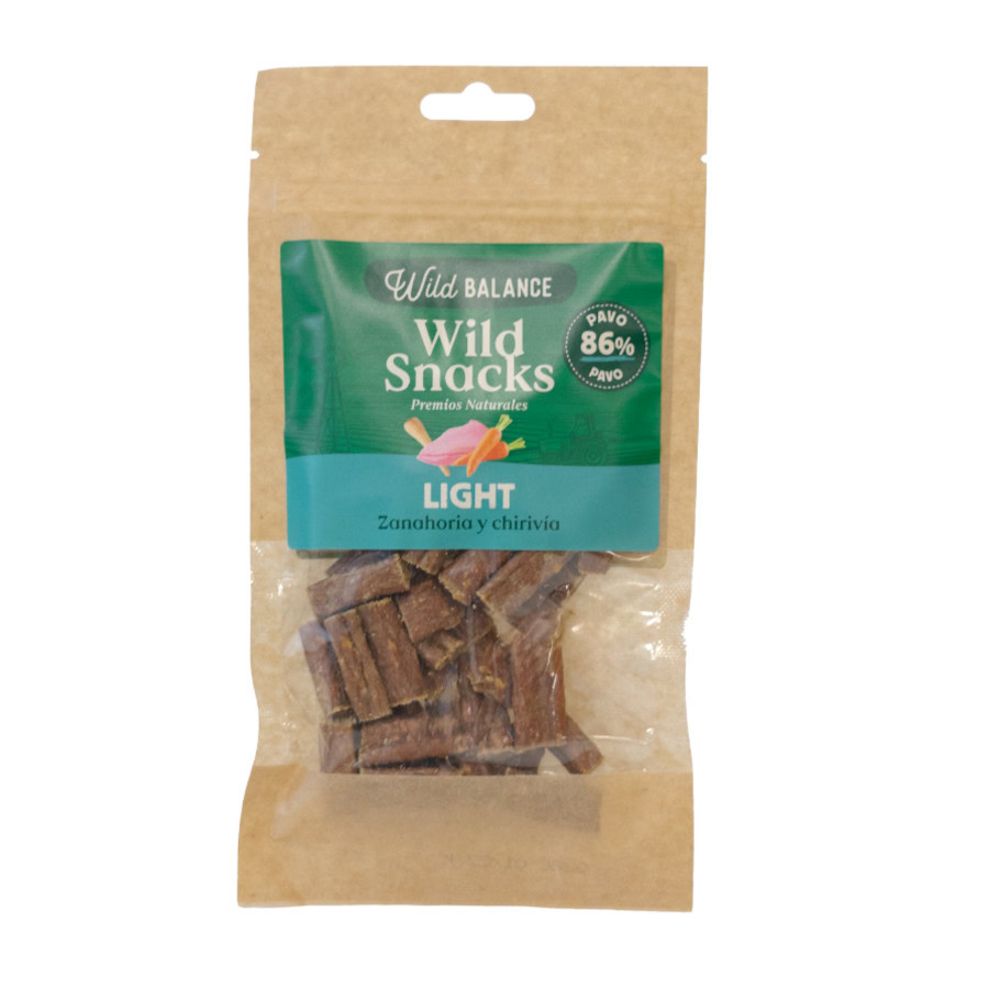Vista frontal del Snack Light de Pavo para Perros de Emperrados con su paquete visible.