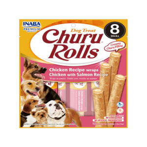 Churu Sticks Rolls de Pollo y Salmón para perros de Inaba disponible en Emperrados para cuidar a tu peludo.