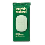 Vista frontal del empaque de toallitas húmedas Earth Rated para perros de Emperrados.