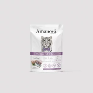 Amanova Comida Completa HÚMEDA PESCADO Y PAVO 85 g para Gatos Esterilizados