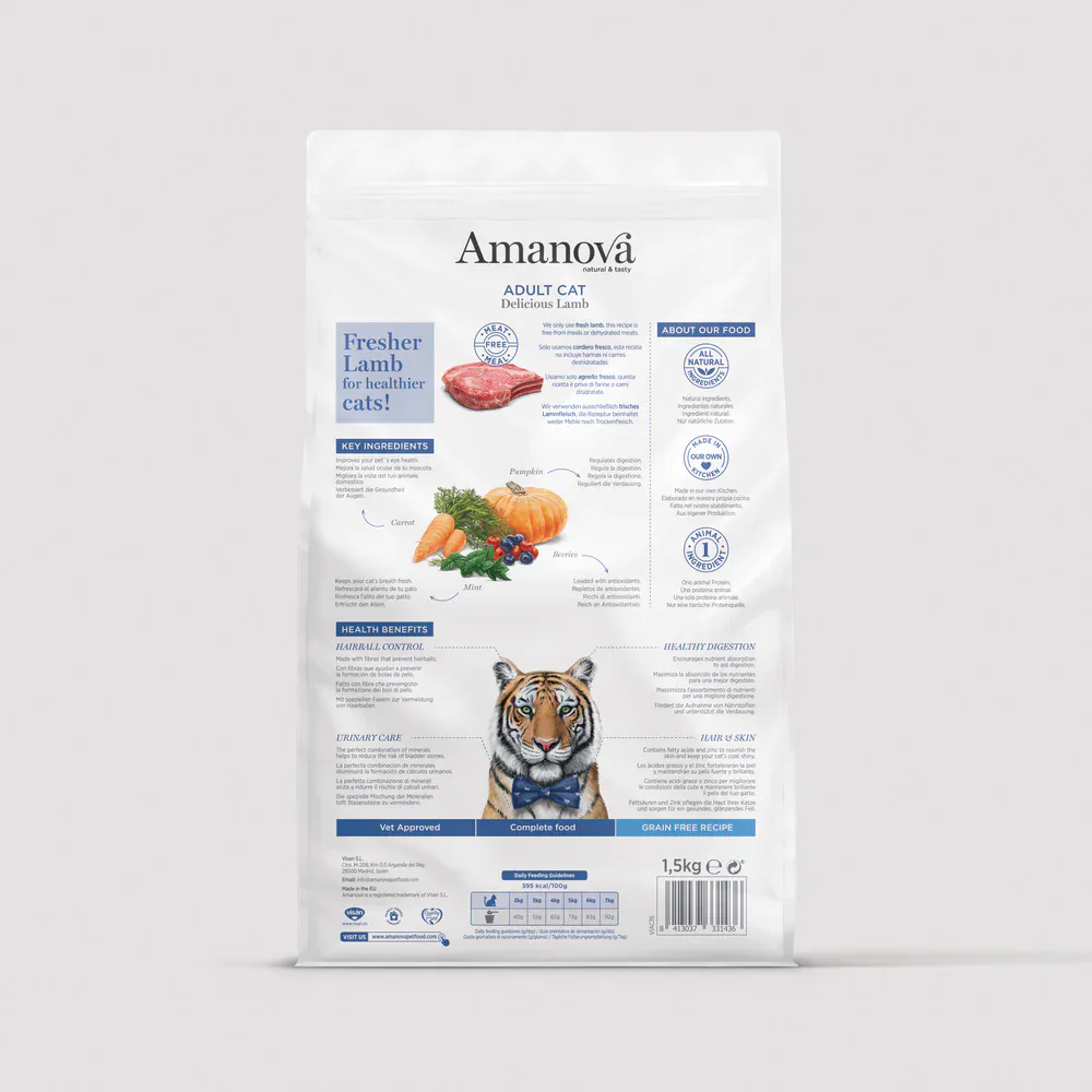 Amanova Pienso ADULT CORDERO Y CALABAZA (Sin Cereal) para Gatos Adultos - Imagen 2