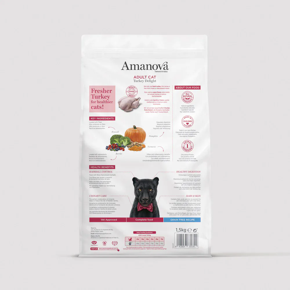 Amanova Pienso ADULT PAVO Y CALABAZA (Sin Cereal) para Gatos Adultos - Imagen 2