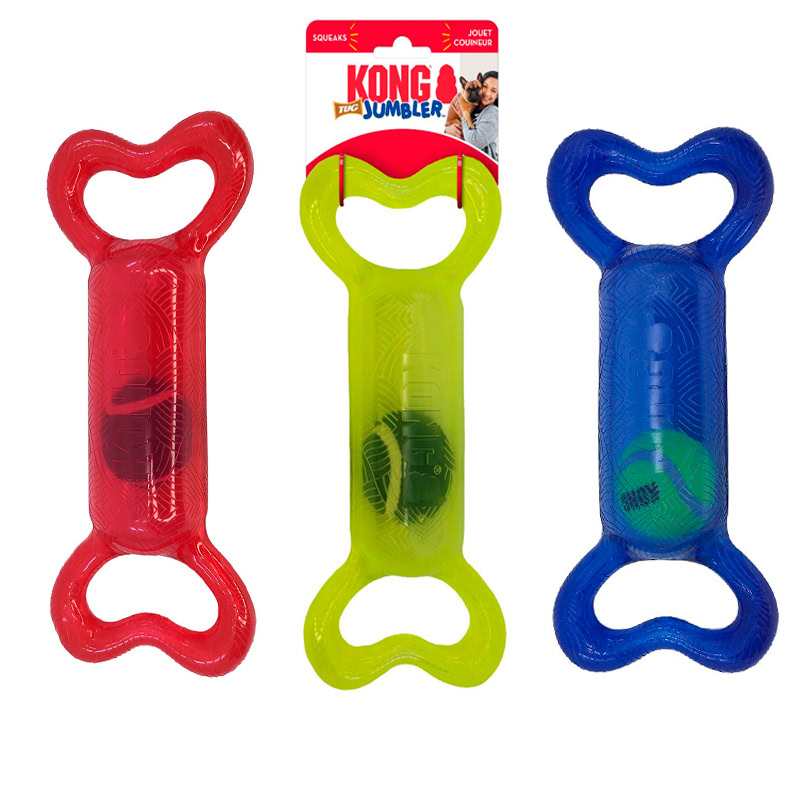 Kong Juguete JUMBLE Tug Assorted - HUESO goma con Pelota Interior