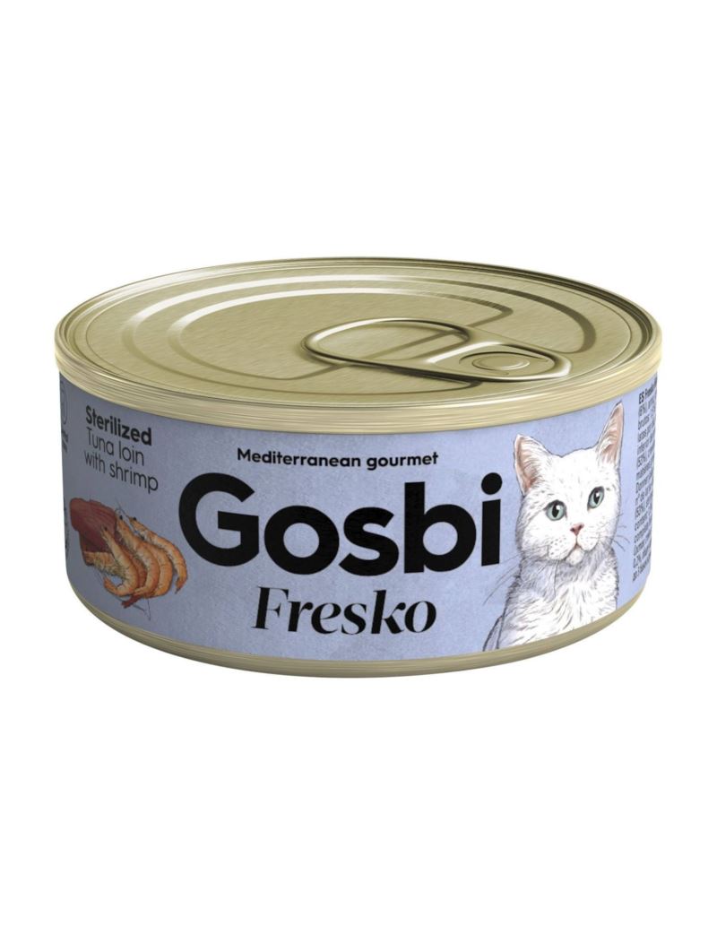 Gosbi Fresko Lata ATUN/GAMBAS - Alimento Húmedo - 70 g para Gatos Esterilizados de Gosbi disponible en Emperrados para cuidar a tu peludo.
