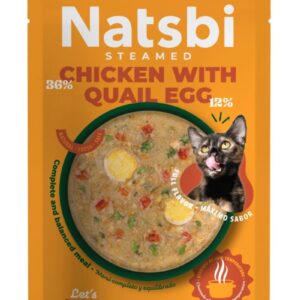 Natsbi STEMEAD CHICKEN WITH EGG (Pollo con Huevo) al VAPOR - Alimiento Húmedo - 80 g para Gatos de Gosbi disponible en Emperrados para cuidar a tu peludo.