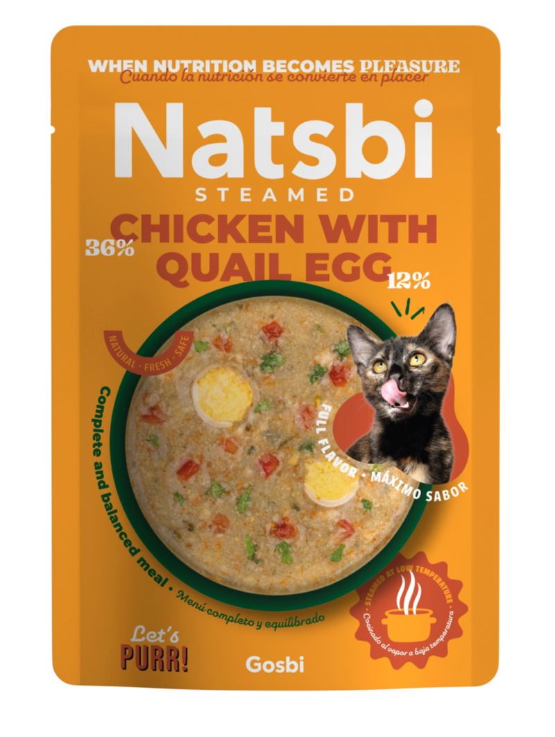 Natsbi STEMEAD CHICKEN WITH EGG (Pollo con Huevo) al VAPOR - Alimiento Húmedo - 80 g para Gatos de Gosbi disponible en Emperrados para cuidar a tu peludo.