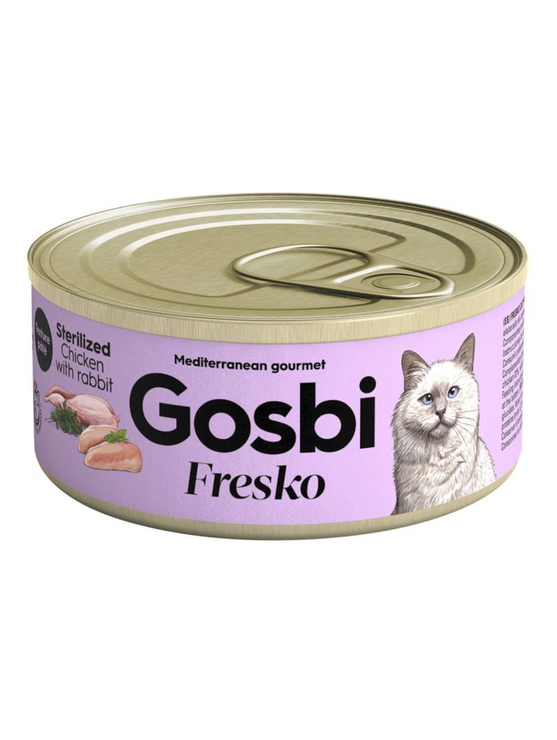 Gosbi Fresko Lata POLLO/CONEJO - Alimento Húmedo - 70 g para  Gatos Esterilizados de Gosbi disponible en Emperrados para cuidar a tu peludo.