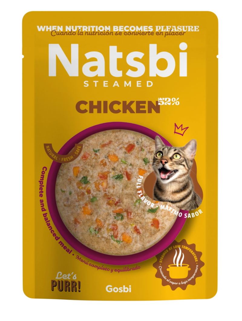 Natsbi STEMEAD CHICKEN (Pollo) al VAPOR - Alimento Húmedo - 80 g para Gatos de Gosbi disponible en Emperrados para cuidar a tu peludo.