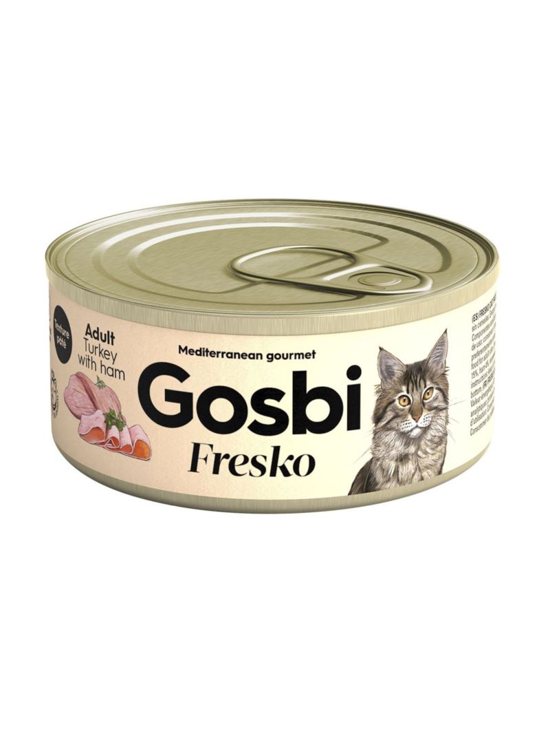 Gosbi Fresko Lata PAVO/JAMON - Alimento Húmedo - 70 g para Gatos de Gosbi disponible en Emperrados para cuidar a tu peludo.
