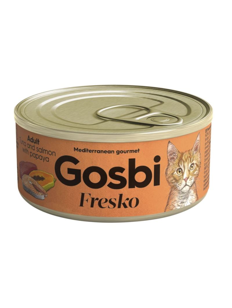 Gosbi Fresko Lata ATUN/SALMON Y PAPAYA - Alimento Húmedo - 70 g para Gatos de Gosbi disponible en Emperrados para cuidar a tu peludo.