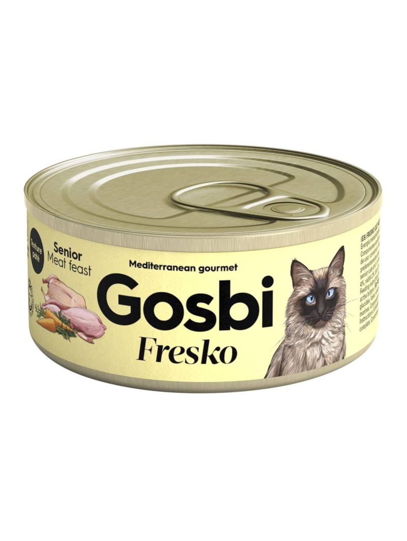 Gosbi Fresko Lata FESTIN DE CARNES - Alimento Húmedo - 70 g para Gatos Senior de Gosbi disponible en Emperrados para cuidar a tu peludo.