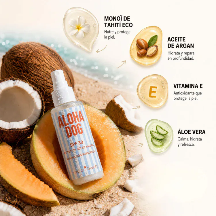 Masco Beauty Spray Protección Solar Natural SPF 30 (Aloha Dog) 100 ml para Perros y Gatos - Imagen 5