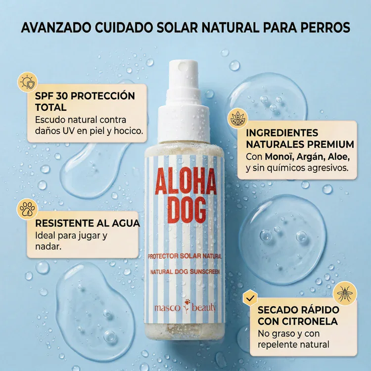 Masco Beauty Spray Protección Solar Natural SPF 30 (Aloha Dog) 100 ml para Perros y Gatos - Imagen 3