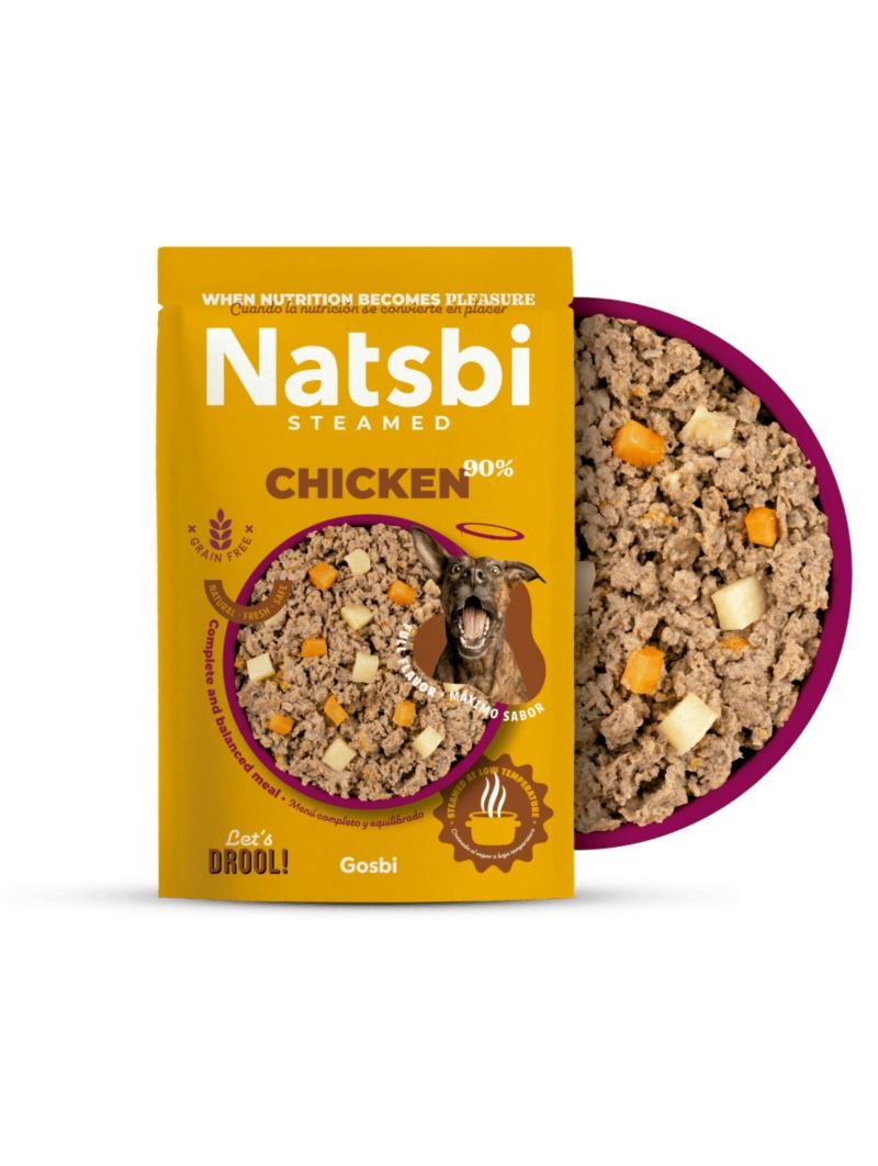 Natsbi STEMEAD CHICKEN (Pollo) al VAPOR - Alimento Húmedo - para Perros de Gosbi disponible en Emperrados para cuidar a tu peludo.