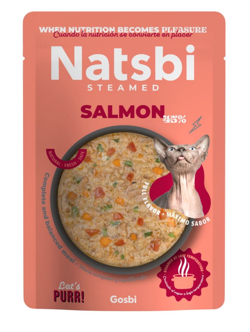 Natsbi STEMEAD SALMÓN al VAPOR - Alimiento Húmedo - 80 g para Gatos de Gosbi disponible en Emperrados para cuidar a tu peludo.