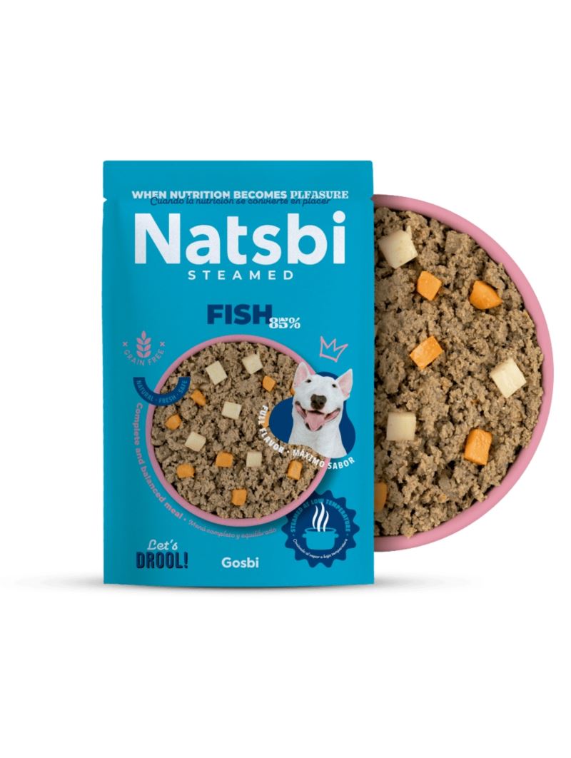 Natsbi STEMEAD FISH (Pescado) al VAPOR - Alimento Húmedo - para Perros de Gosbi disponible en Emperrados para cuidar a tu peludo.