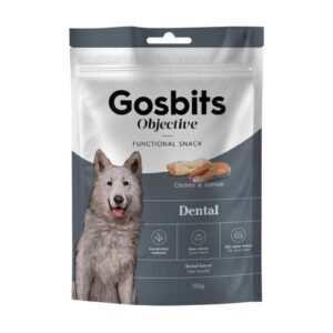 Gosbits Objective DENTAL Snacks POLLO Y SALMÓN con Algas Secas (Salud Bucal) 150 g para Perros de Gosbi disponible en Emperrados para cuidar a tu peludo.