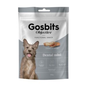 Gosbits Objective DENTAL MINI Snacks POLLO Y SALMÓN con Algas Secas (Salud Bucal) 150 g para Perros Pequeños de Gosbi disponible en Emperrados para cuidar a tu peludo.