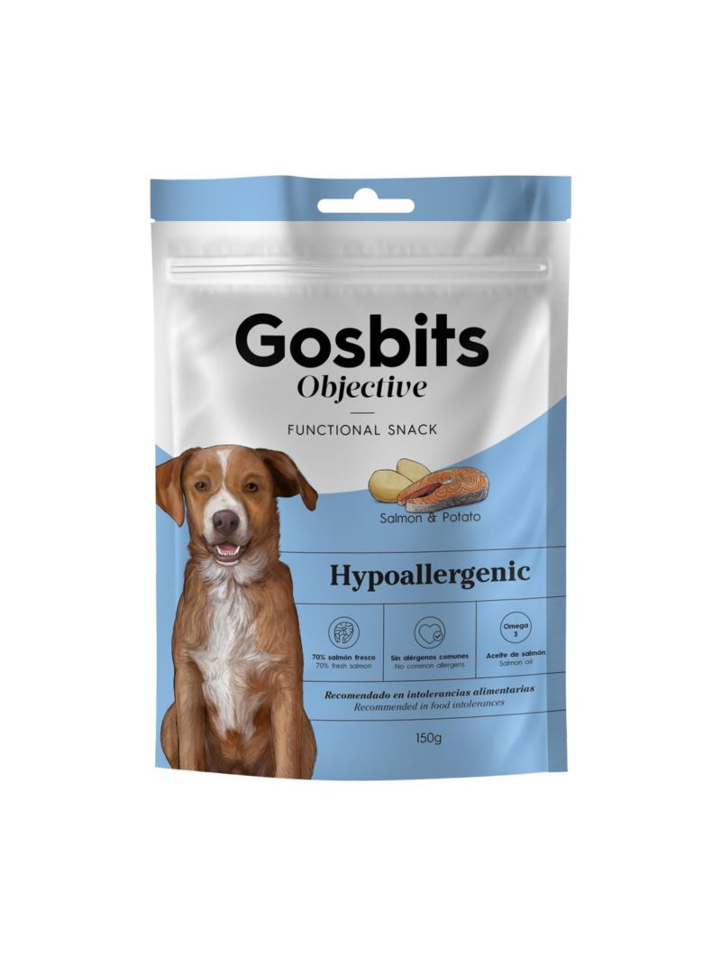 Gosbits Objective HYPOALLERGENIC Snacks SALMÓN Y PATATA 150 g para Perros de Gosbi disponible en Emperrados para cuidar a tu peludo.