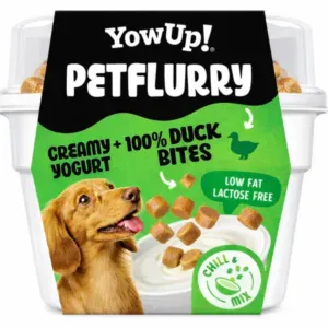YowUp Petflurry Yogurt Cremoso con Topping/Bocaditos 100% PATO (Bajo en Grasas y sin Lactosa) 125g (110g+15g) para Perros
