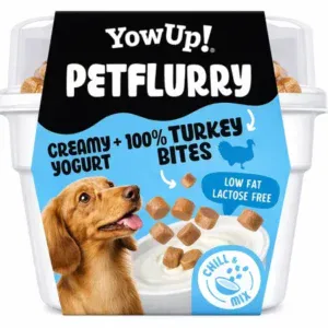 YowUp Petflurry Yogurt Cremoso con Topping/Bocaditos 100% PAVO (Bajo en Grasas y sin Lactosa) 125g (110g+15g) para Perros