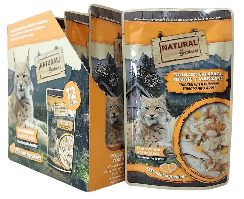 Natural Greatness Alimento Completo Húmedo - Pollo con Calabaza, Tomate y Manzana (Alternativa al Barf) 70g para Gatos Adultos - Imagen 3